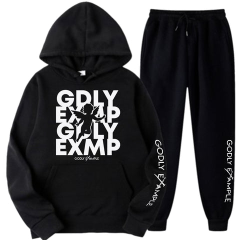 Godly Example Unisex Angel Hooded SweatSuit (Black/White)